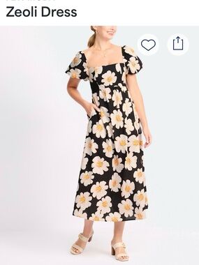 Few Moda Stitch Fix Floral Square-Neck Midi Dress in Black and Cream